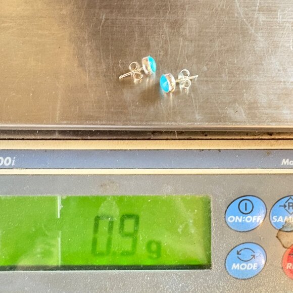 Sterling Silver 925 Blue Turquoise Stud Earrings 7mm Round - Picture 6 of 9